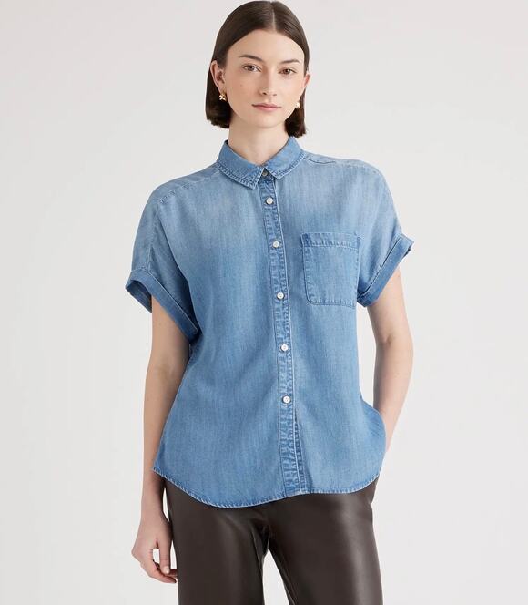 Quince Tops - Quince Chambray Tencel Short sleeve shirt M Medium Indigo